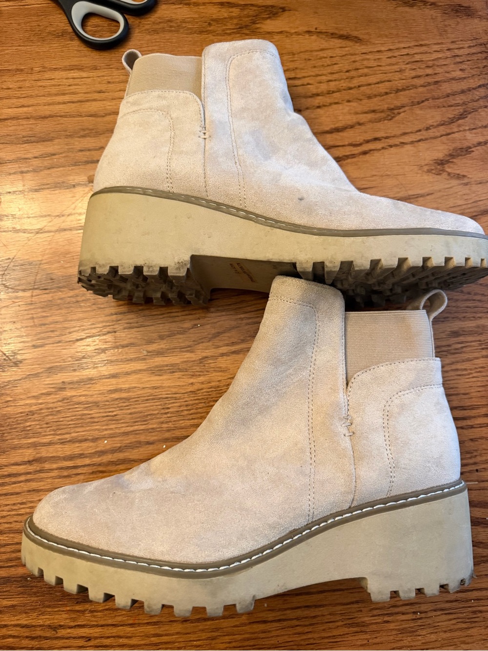Dolce Vita Light Beige Suede Platform Chelsea Booties